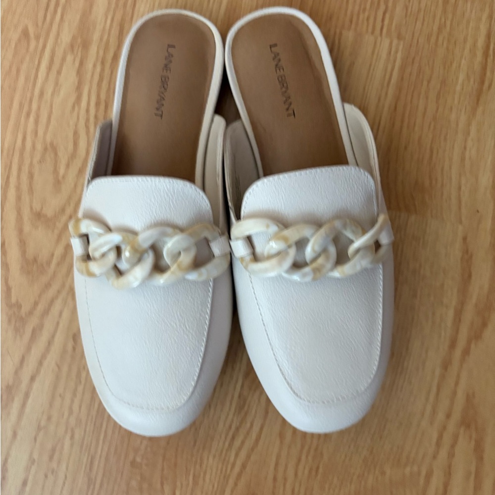 Lane Bryant Cream Mules with Chain Detail